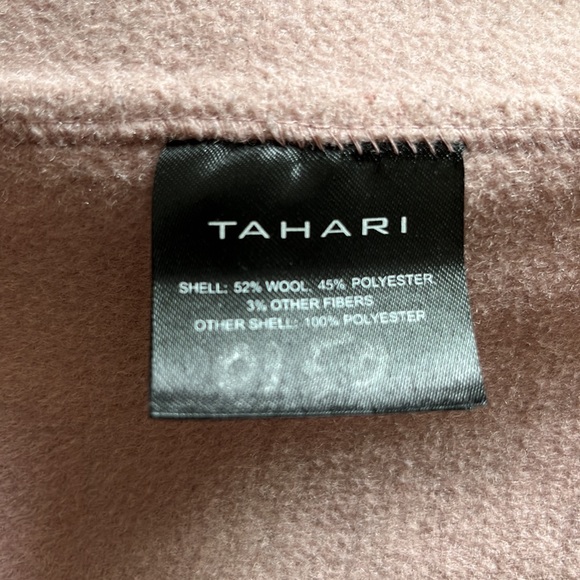 Pink neutral color wool blend tahari jacket crossover with pockets - Picture 5 of 6